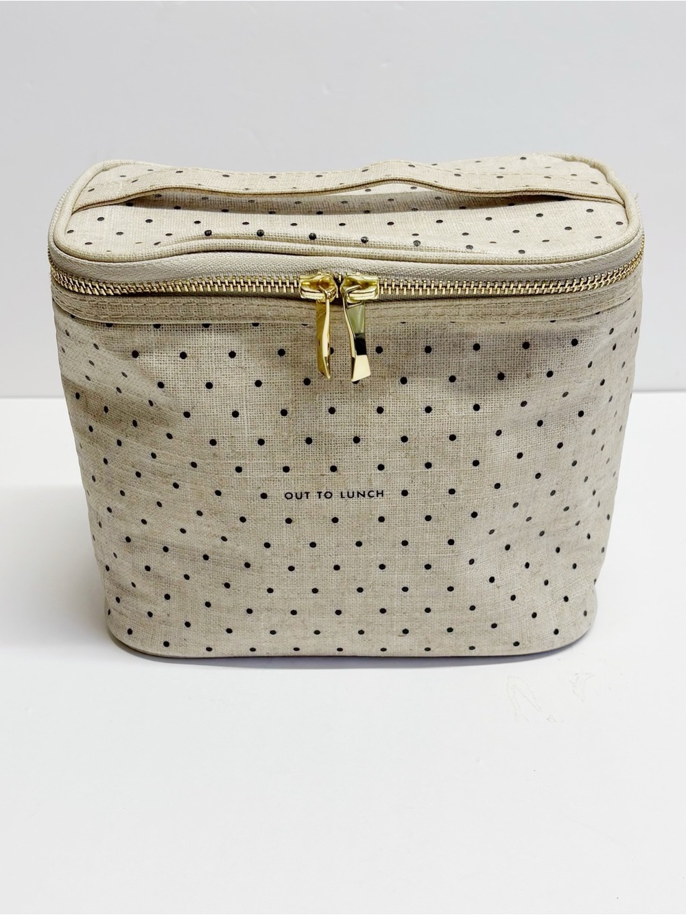 kate spade Cream and Black Polka Dot Lunch Case with Gold Hardware
